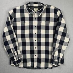 L.L. Bean Flannel Shirt Mens XL Black White Buffalo Plaid Slightly Fitted